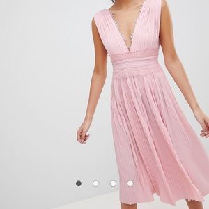 ASOS DESIGN premium lace insert pleated midi dress